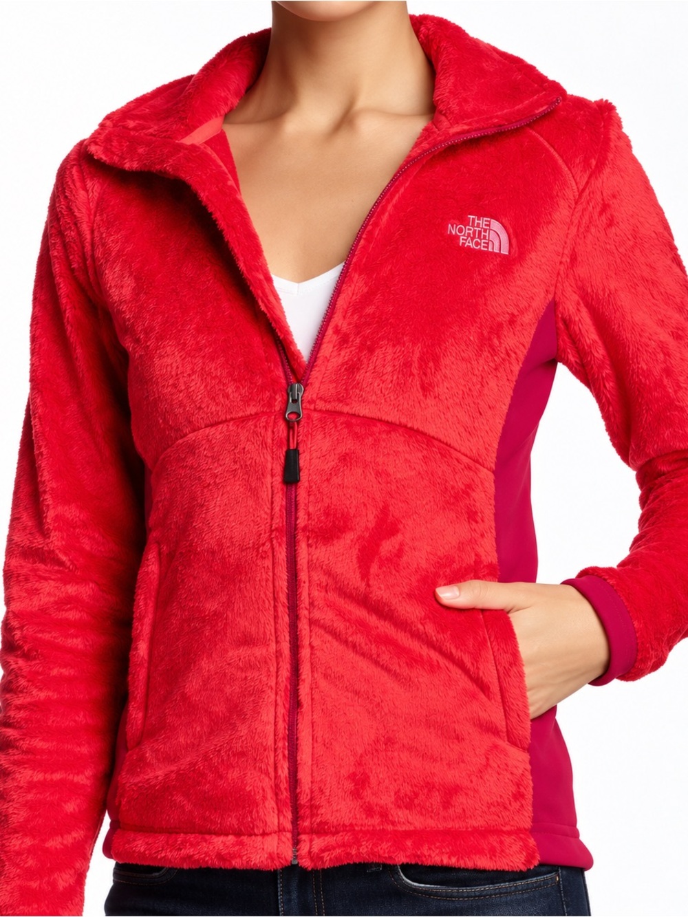 The North Face Women’s Plush Fleece Full Zip Osito Jacket Red Pink XL